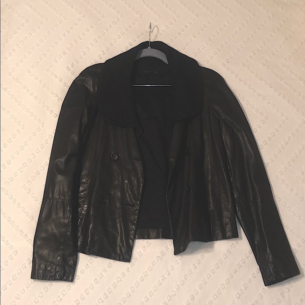 Theory Leather Wool Peacoat Jacket